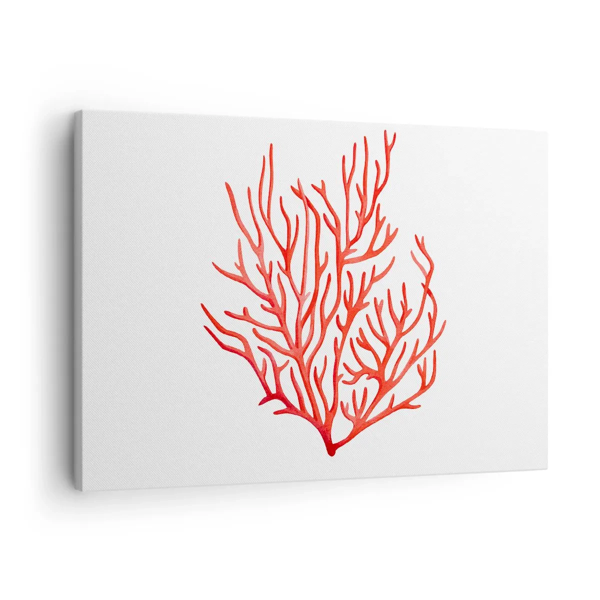 Schilderen op canvas - Rood koraal op een witte achtergrond in een minimalistische stijl - 70x50cm - Koraal filigraan - Moderne wanddecoratie voor woonkamer en slaapkamer ARTTOR