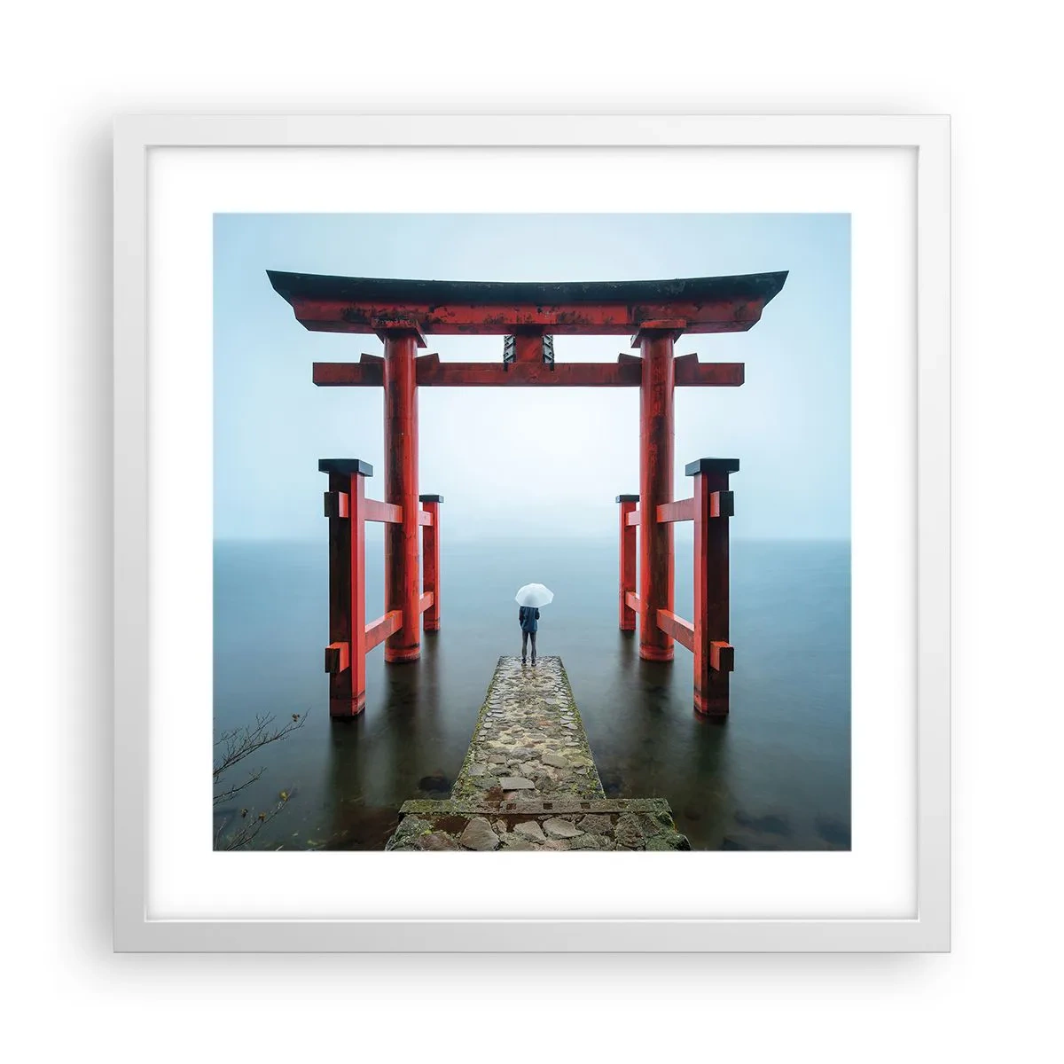 Poster in een witte lijst - Japanse mijmering - 40x40 cm