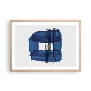 Een poster in een licht eiken lijst - Blauwe en zwarte compositie - 70x50 cm