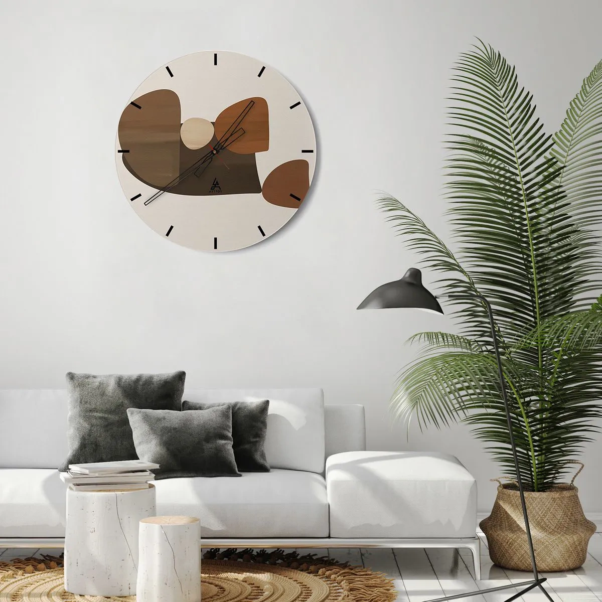 Wandklok - Klok - Abstracte vormen in tinten bruin op een beige achtergrond - 30x30cm - Compositie in brons - Moderne wanddecoratie voor woonkamer, keuken en slaapkamer ARTTOR