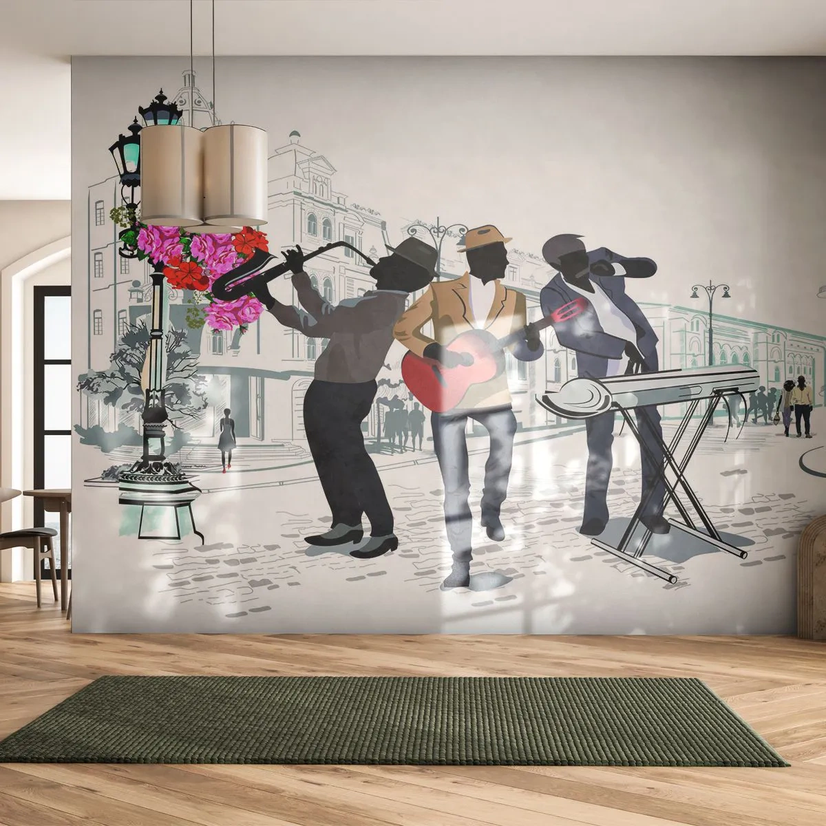 Fotobehang Premium Canvas - Straatmuziek - Muziek, Gitaar, Band - 100x70 cm