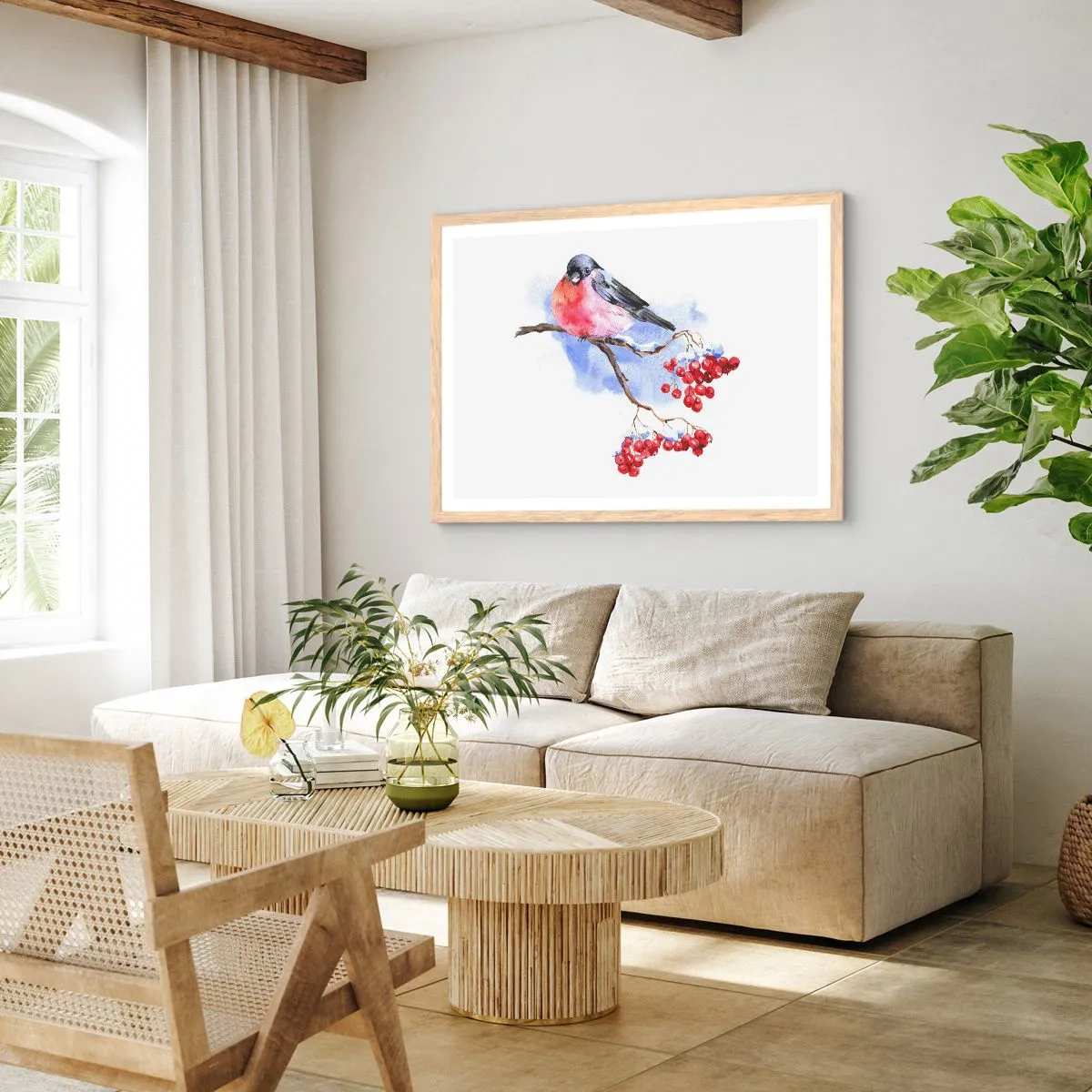 Een poster in een licht eiken lijst - Winter in kleur - 100x70 cm