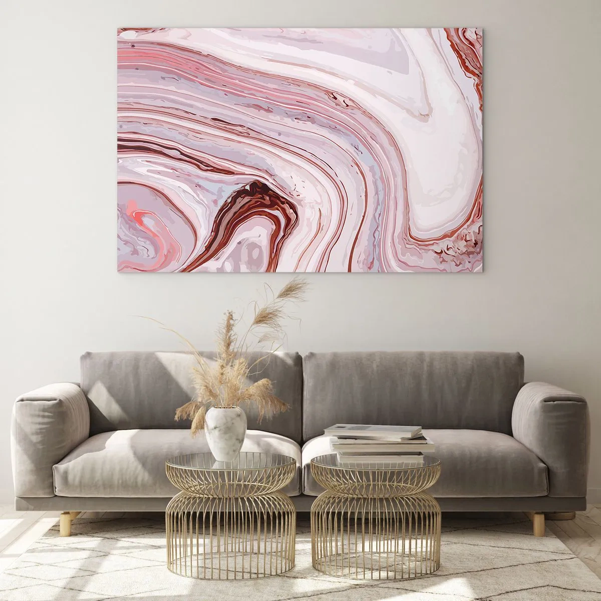 Schilderen op glas - Marmerpatroon in tinten roze en bruin - 70x50cm - Rechtdoor, dan rechts naar beneden - Moderne wanddecoratie voor woonkamer en slaapkamer ARTTOR