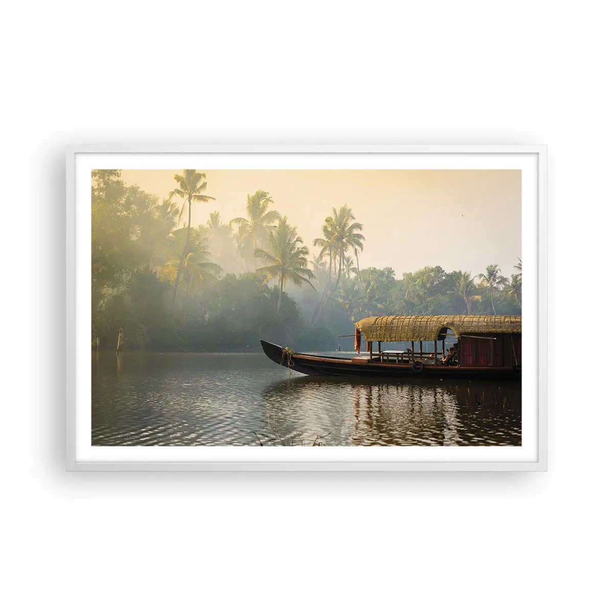 Poster in een witte lijst - Huis aan de rivier - 91x61 cm