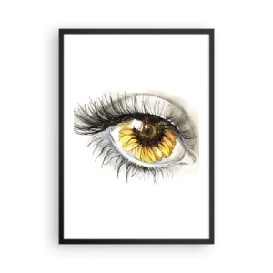 Poster in een zwarte lijst - Een oog met een gele zonnebloembloem in de pupil - 50x70cm - Een look zo warm als de zomer - Moderne wanddecoratie voor woonkamer en slaapkamer ARTTOR