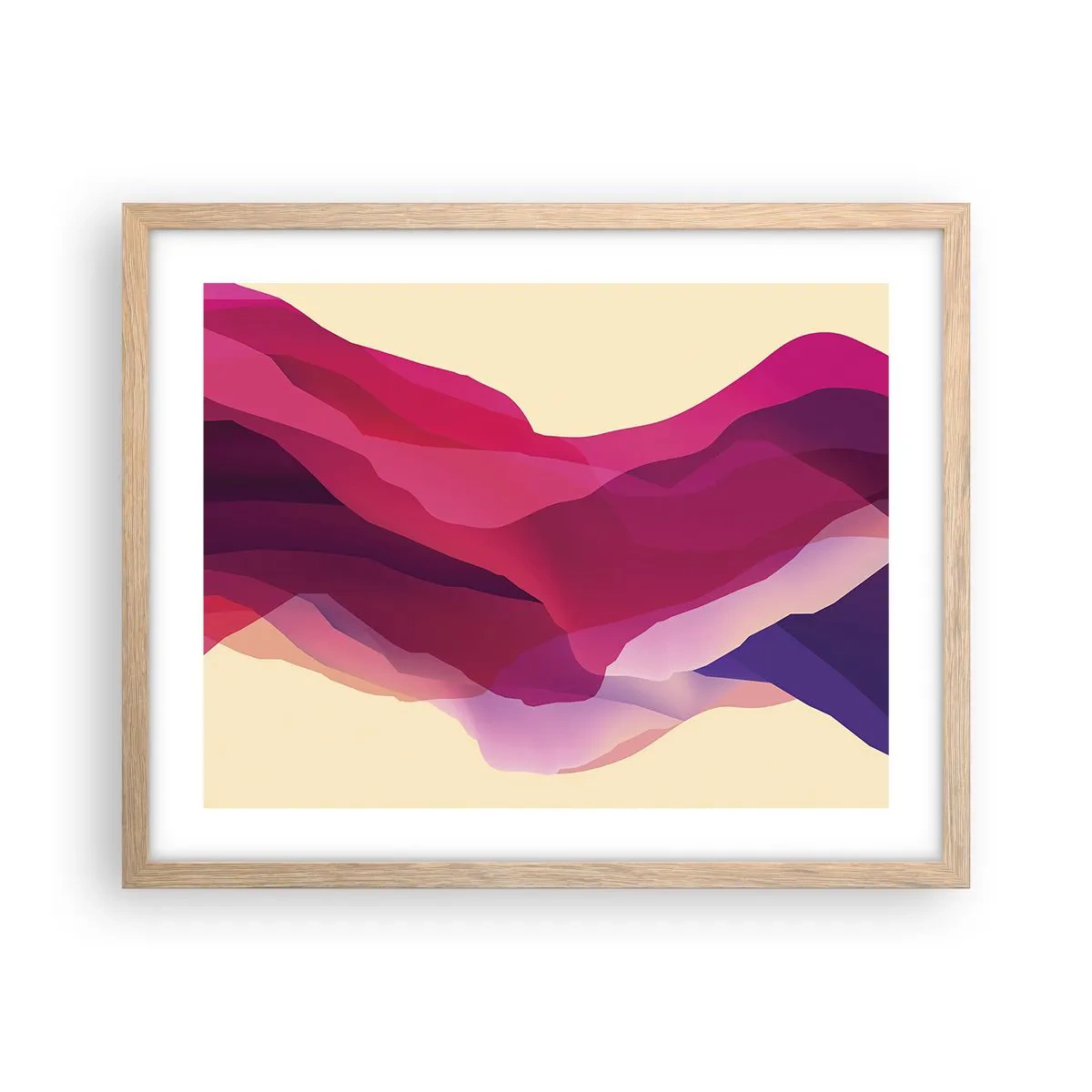 Een poster in een licht eiken lijst - Paarse golven - 50x40 cm