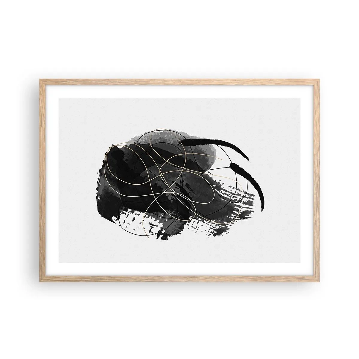 Een poster in een licht eiken lijst - Gemaakt uit zwart - 70x50 cm