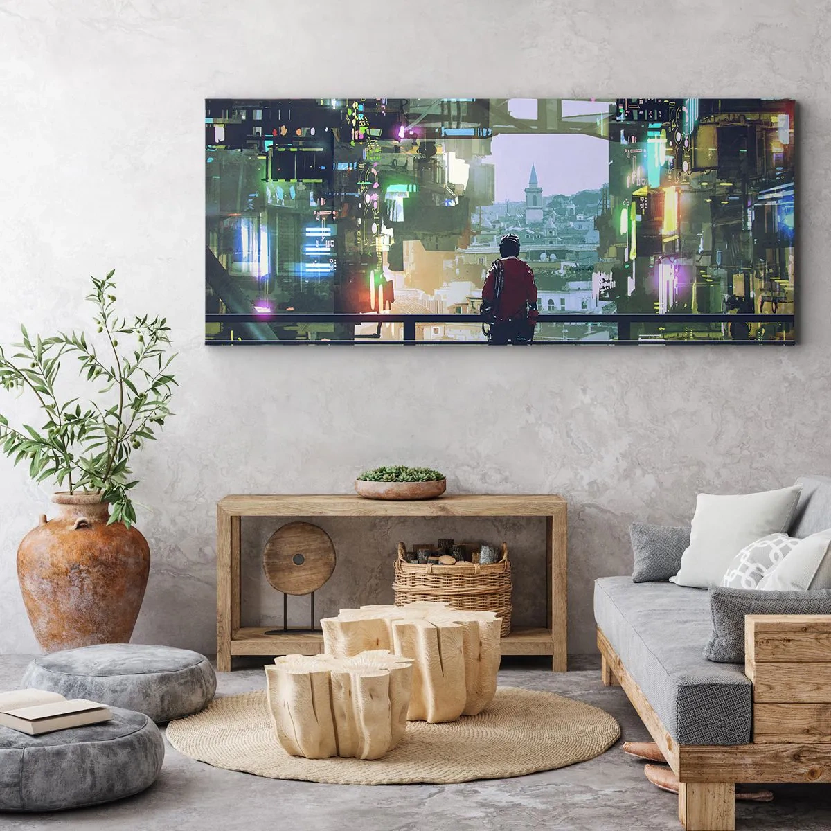 Schilderen op canvas - Twee werelden - 100x40 cm