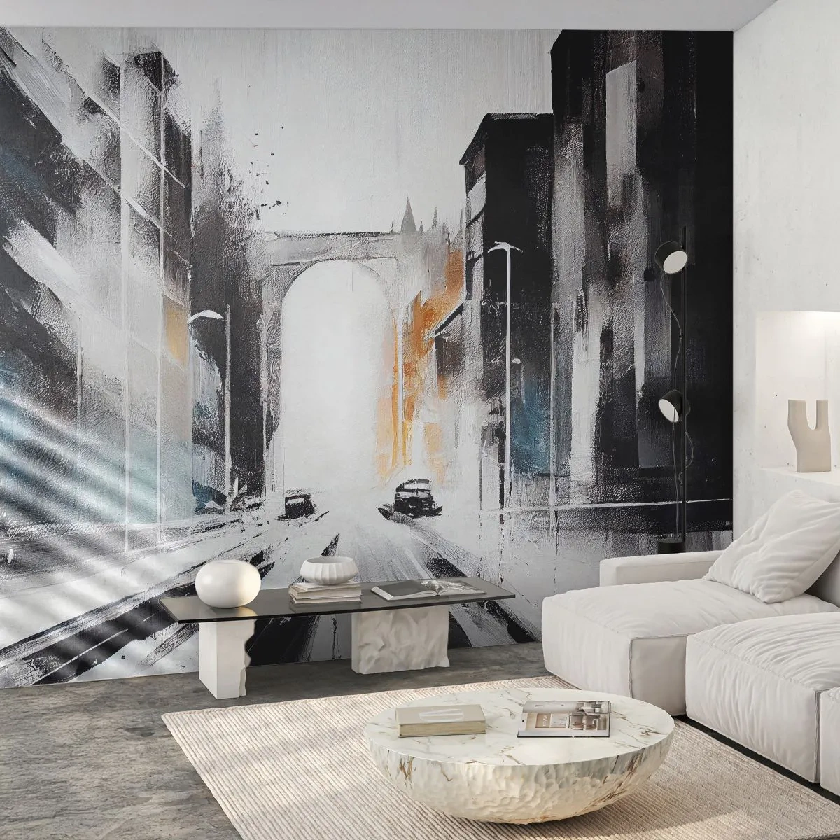 Fotobehang Premium Canvas - Stadsstudie: architectuur en beweging - Architectuur, Landschap, Straat - 150x105 cm