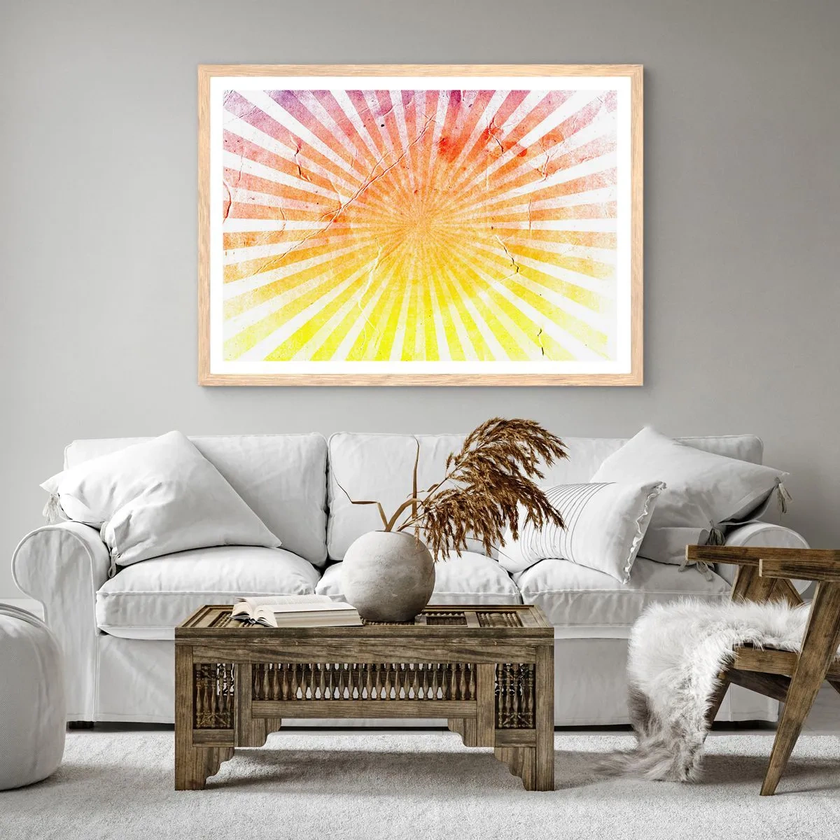 Een poster in een licht eiken lijst - Zonsopgangen en zonsondergangen - 100x70 cm