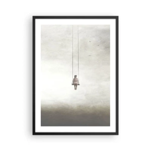 Poster in een zwarte lijst - Een figuur op een schommel die in de ruimte zweeft - 50x70cm - Een kind in ons - Moderne wanddecoratie voor woonkamer en slaapkamer ARTTOR