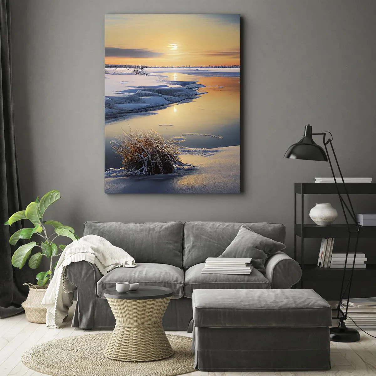 Schilderen op canvas - Winterse zonsondergang - 45x80 cm