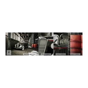 Fotobehang Monster Premium Sand - De eeuwige elegantie van de jaren 30 - Automobiel, Retro-auto, Fabriek magazijn - 100x30 cm