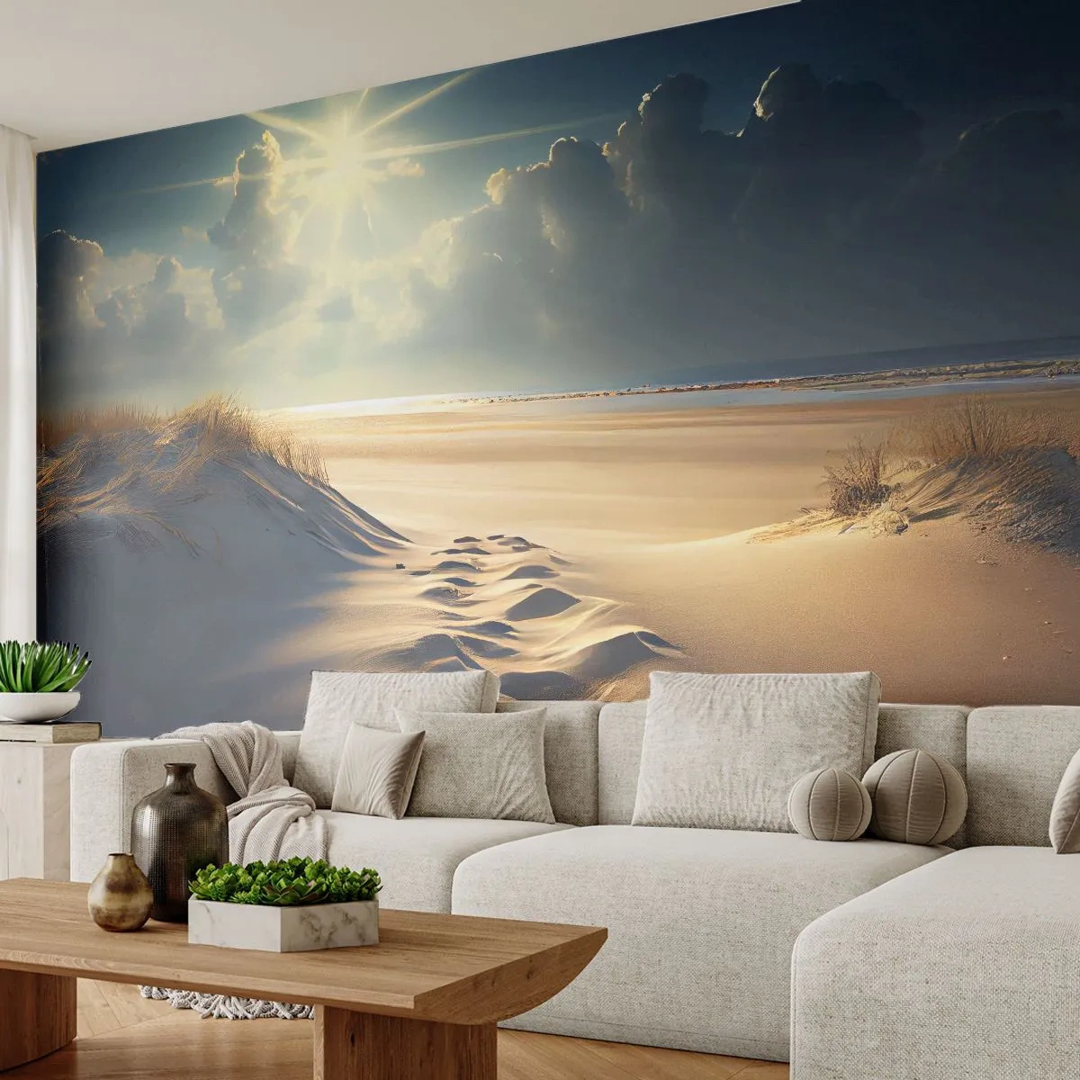 Fotobehang Standard Eco - Een rustgevend landschap - Duinen, Strand, Oceaan - 150x105 cm
