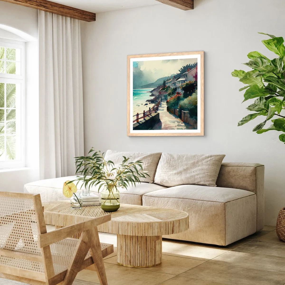 Een poster in een licht eiken lijst - Mediterrane stad - 40x40 cm