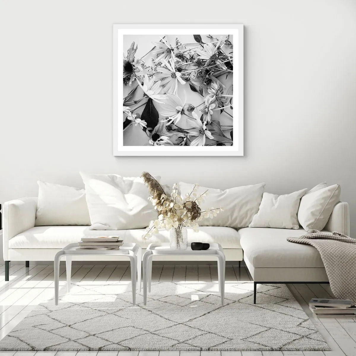 Poster in een witte lijst - Niet-boeket bloemen - 60x60 cm