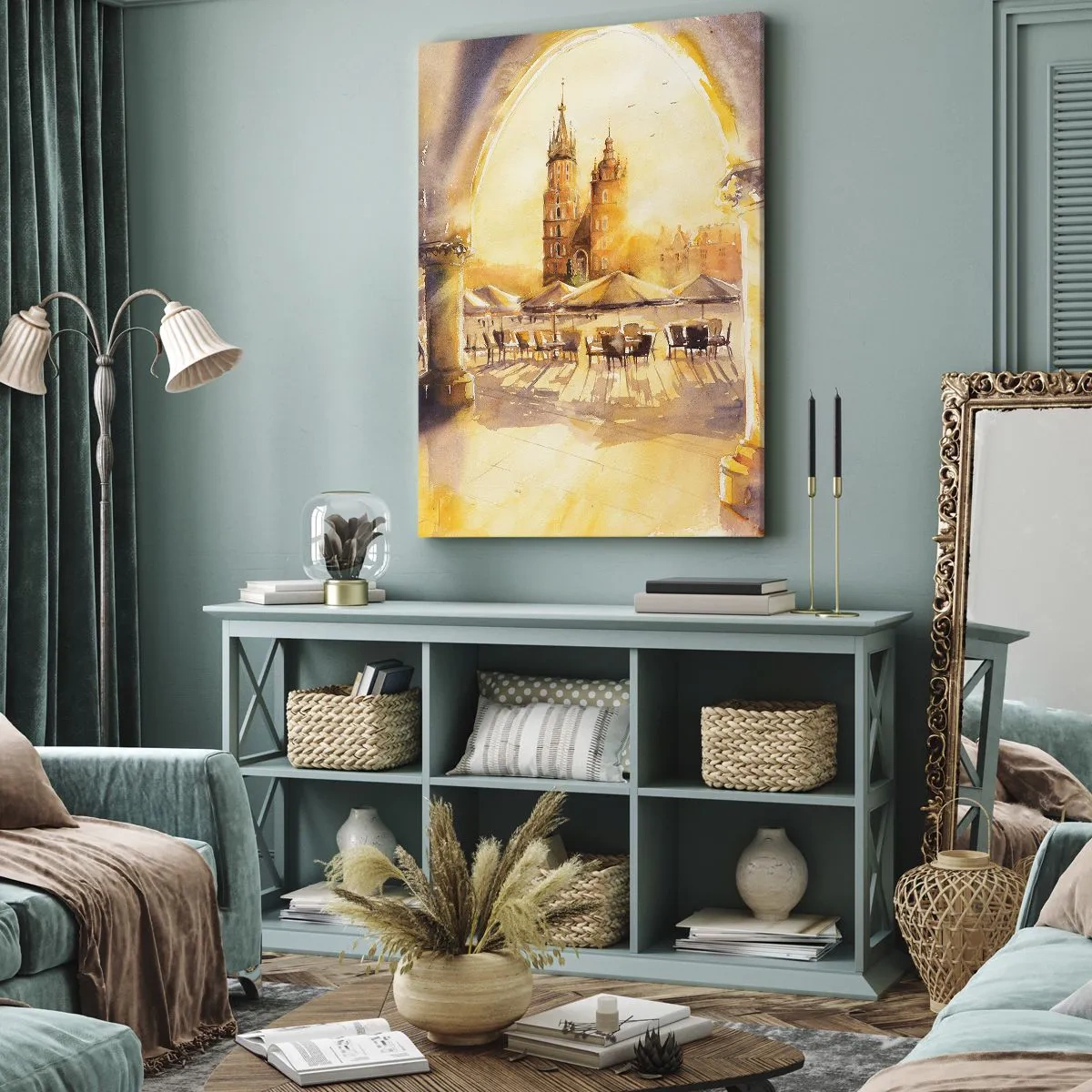 Schilderen op canvas - Zonsopgang boven het marktplein van Krakau - 50x70 cm