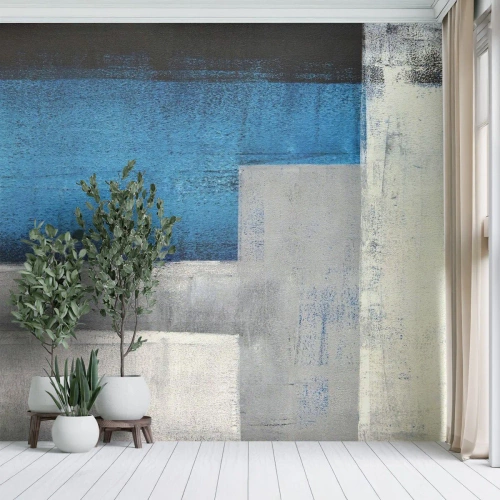 Fotobehang Standard Eco - Een poëtische compositie van grijs en blauw - Abstractie, Deel, Schilderen - 300x210 cm