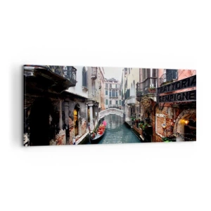 Schilderen op canvas - Venetiaans landschap met een gondel en een brug - 120x50 cm