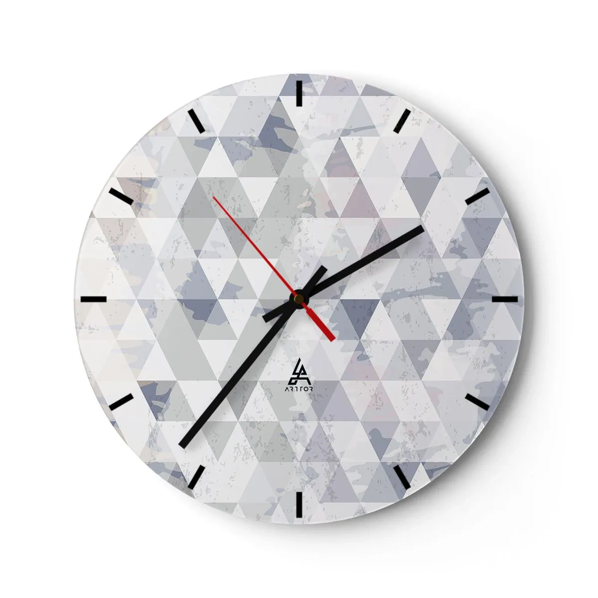 Wandklok - Klok - Geometrisch patroon met grijze driehoeken in een moderne stijl - 30x30cm - In ritme op drie - Moderne wanddecoratie voor woonkamer, keuken en slaapkamer ARTTOR