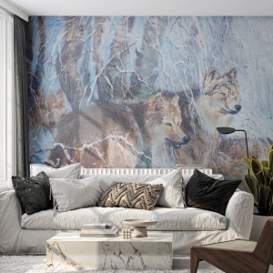 Fotobehang Standard Eco - Aandacht! Hier komt ... - Dieren, Wolven, Woud - 500x350 cm