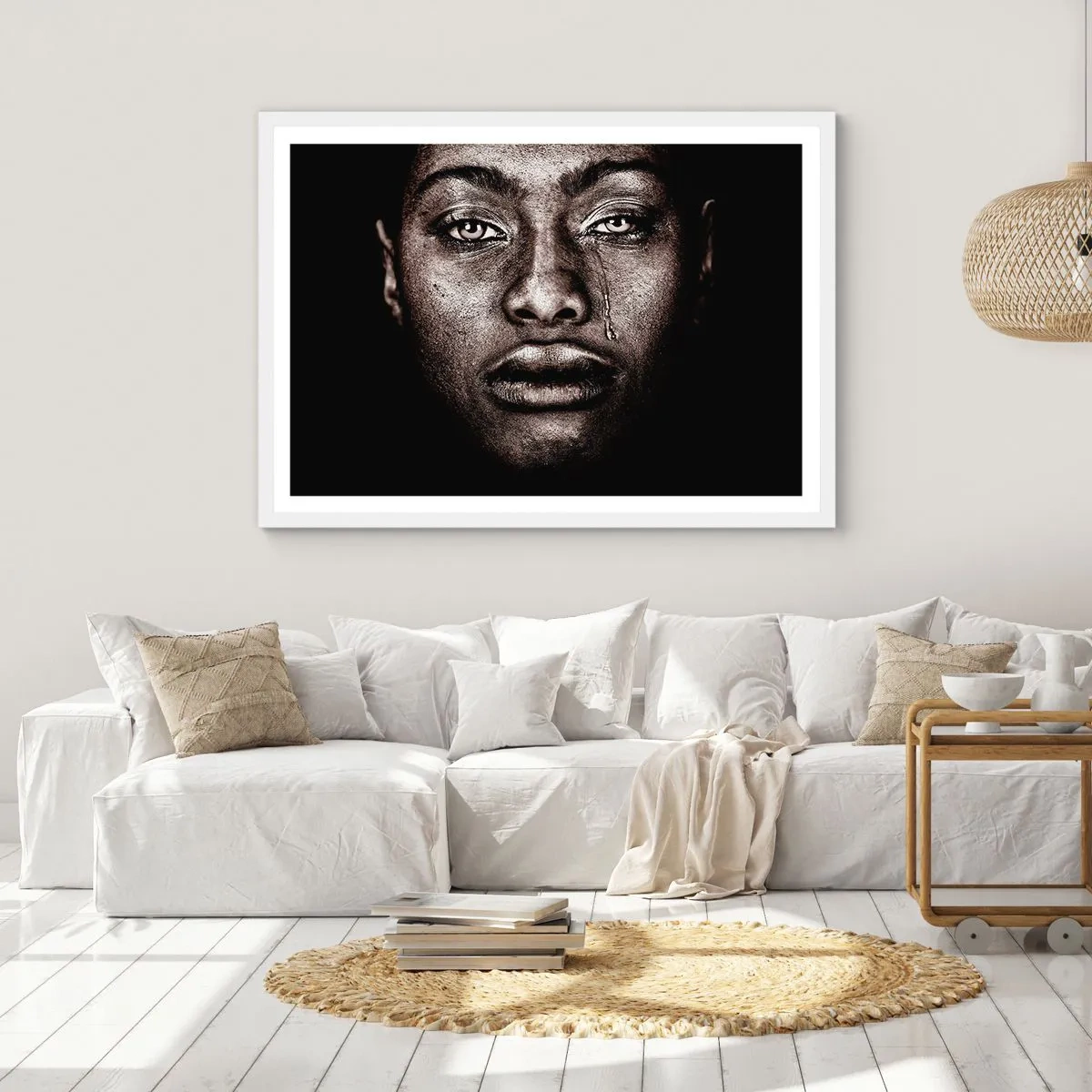 Poster in een witte lijst - een traan - 100x70 cm