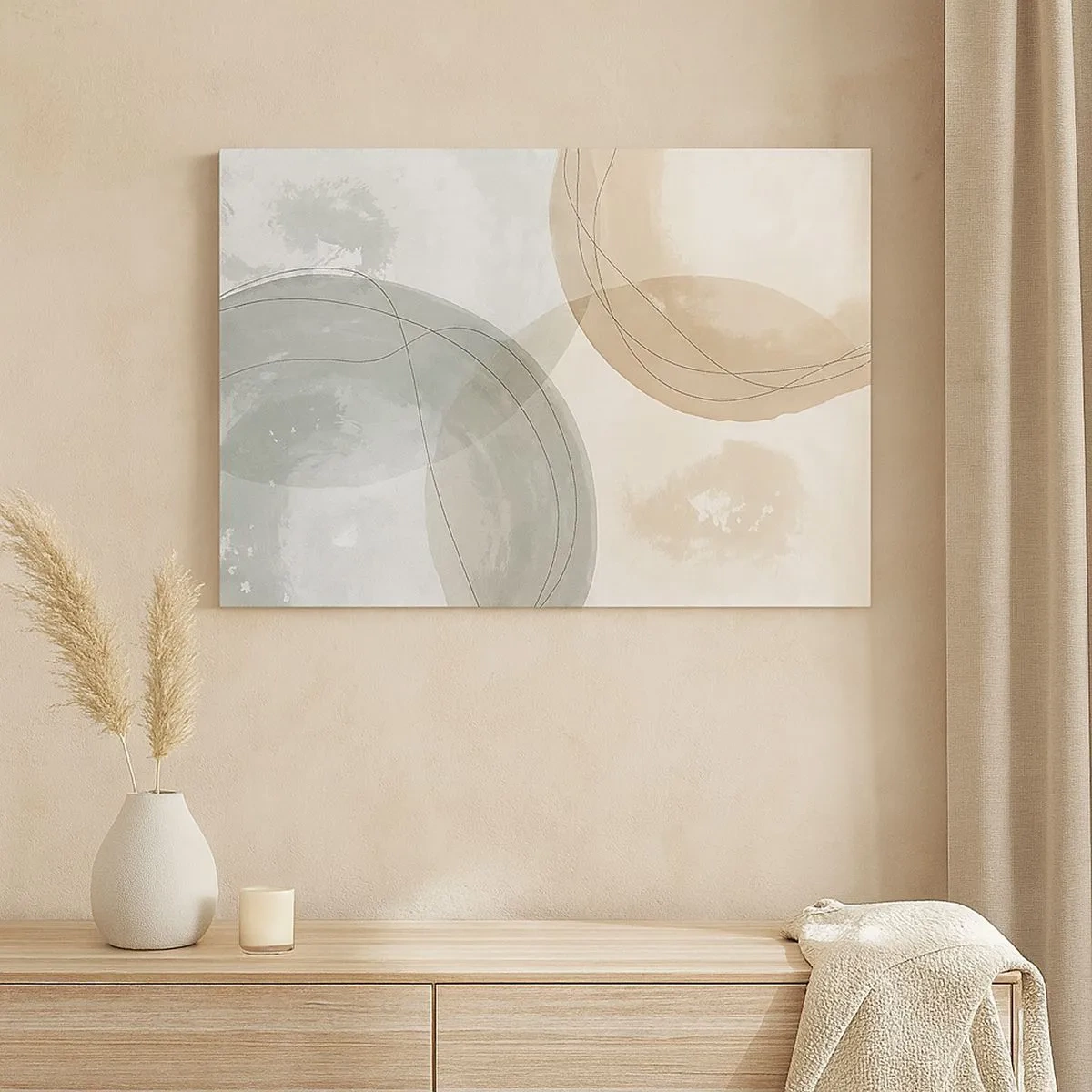 Schilderen op canvas - Abstracte compositie in pastelkleuren met lijnen - 70x50cm - Indringende werelden - Moderne wanddecoratie voor woonkamer en slaapkamer ARTTOR