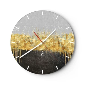 Wandklok - Klok - Gouden reflecties in een artistieke compositie tegen een zwart-grijze achtergrond - 30x30cm - Naar binnen en naar boven - Moderne wanddecoratie voor woonkamer, keuken en slaapkamer ARTTOR