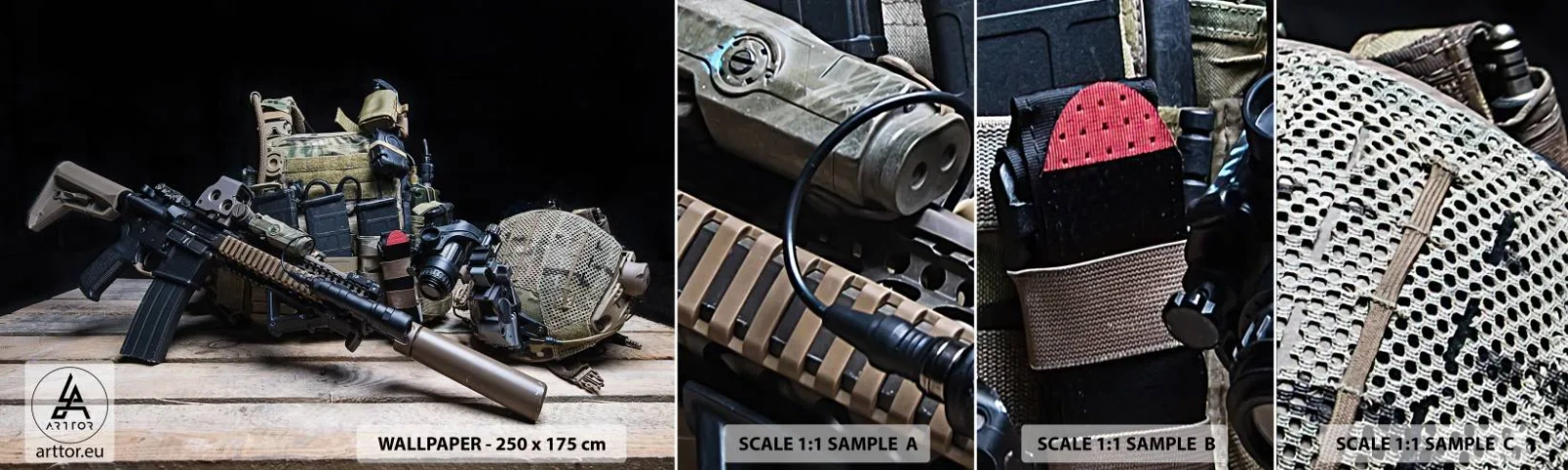 Fotobehang Staaltje Standard Eco - Rust uit! - Leger, Geweer, Wapen - 100x30 cm