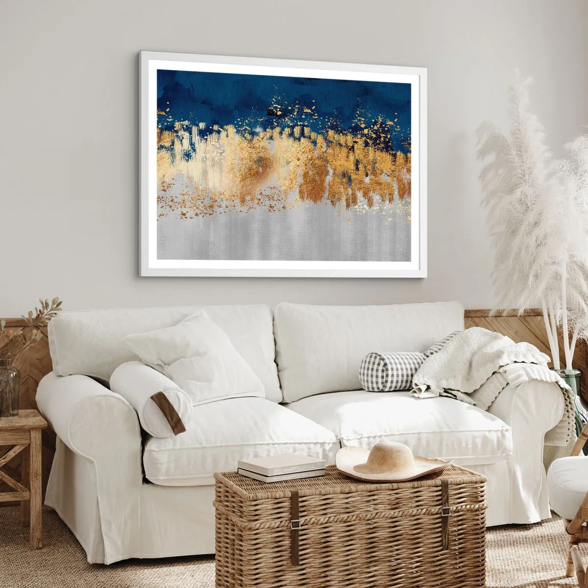 Poster in een witte lijst - Een moderne compositie met sprankeling - 100x70 cm