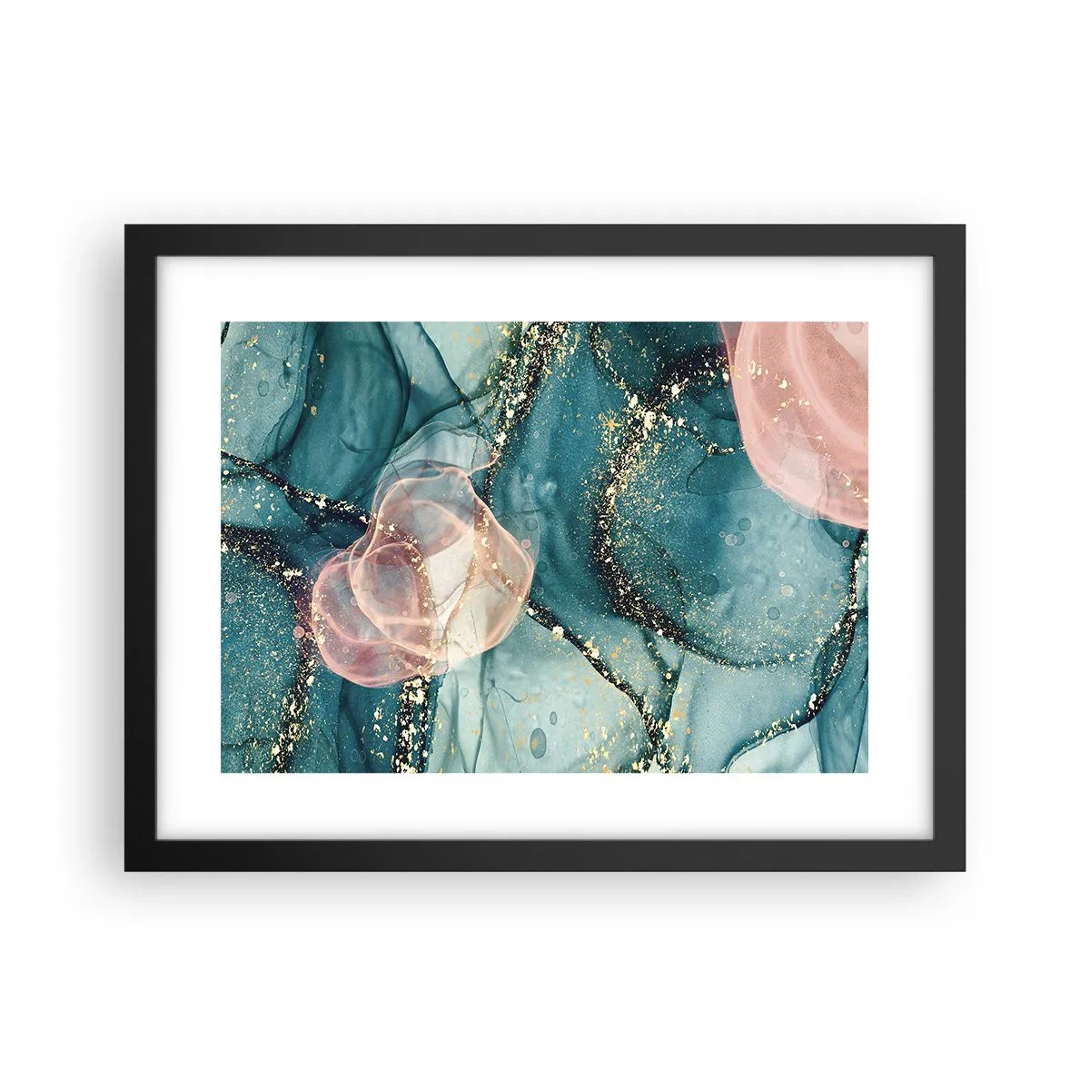 Poster in een zwarte lijst - Zijdeblauw, tule roze - 40x30 cm
