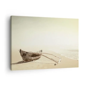 Schilderen op canvas - Oude vissersboot op een zandstrand - 70x50cm - Geheugen van de Stille Zuidzee - Moderne wanddecoratie voor woonkamer en slaapkamer ARTTOR