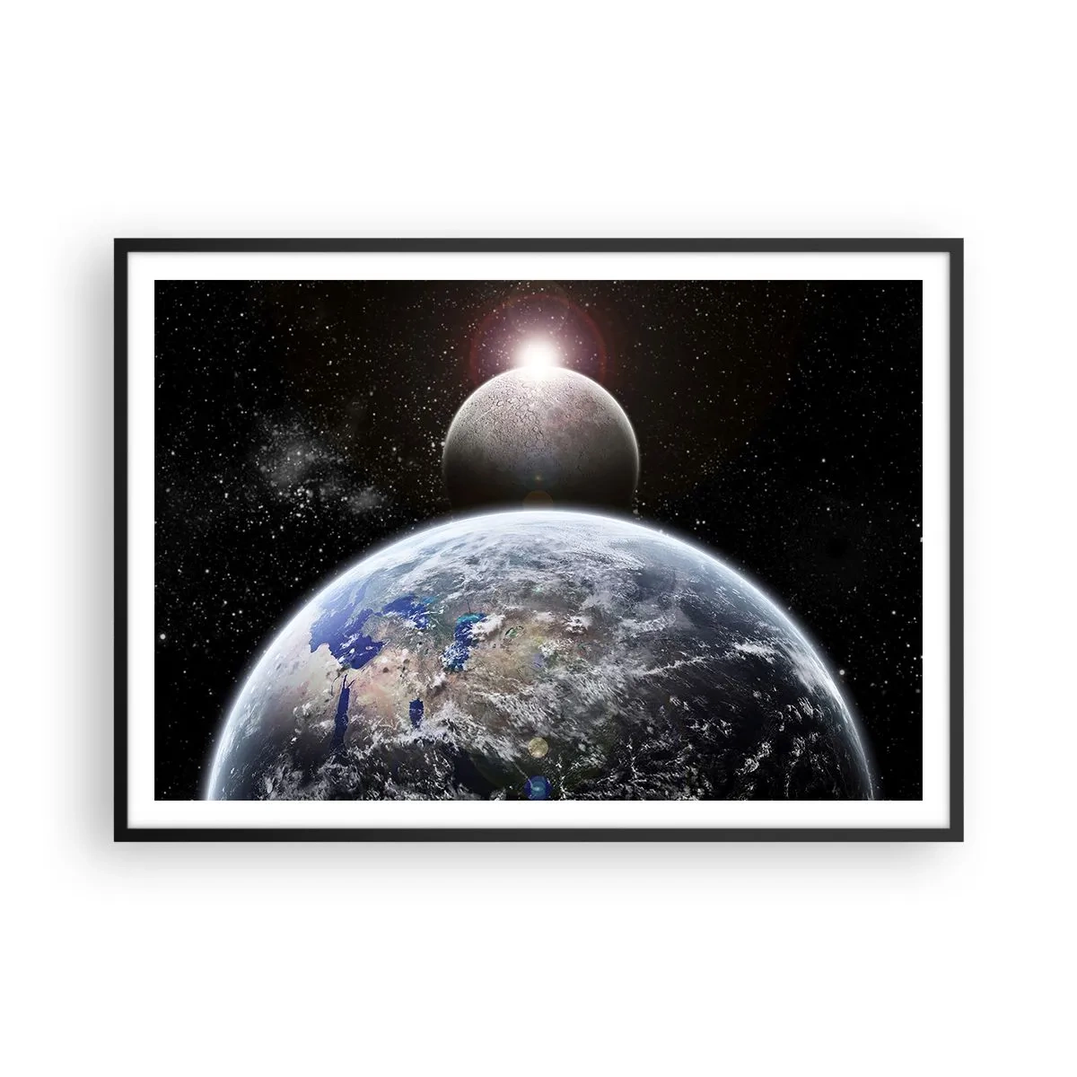 Poster in een zwarte lijst - Kosmisch landschap - zonsopgang - 100x70 cm