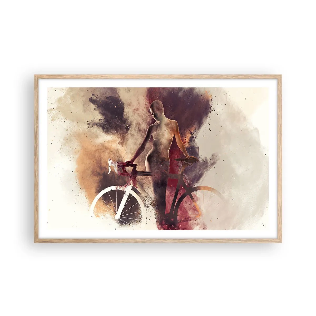Een poster in een licht eiken lijst - Een fietsziel in marmeren vormen - 91x61 cm
