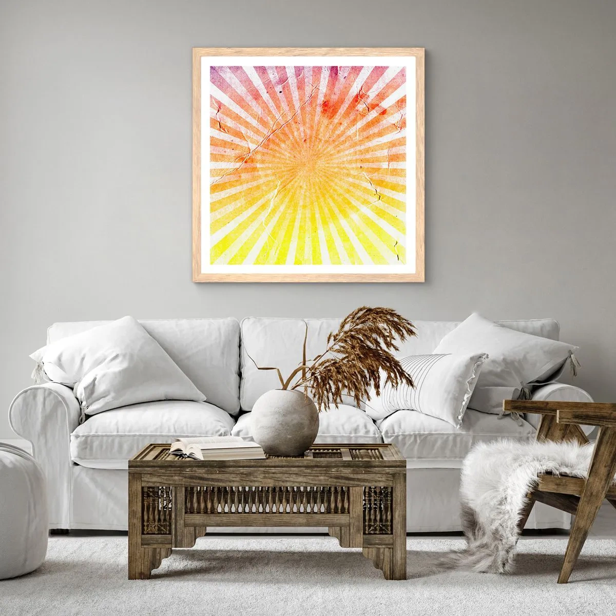 Een poster in een licht eiken lijst - Zonsopgangen en zonsondergangen - 40x40 cm