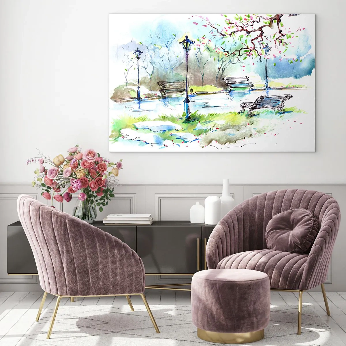 Schilderen op glas - De charme van de stilte van het park - 120x80 cm