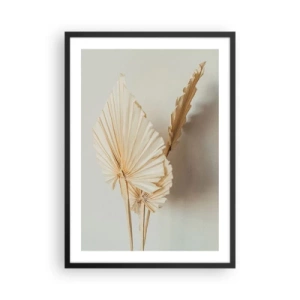 Poster in een zwarte lijst - Gedroogde palmbladeren in een minimalistische opstelling op een lichte achtergrond - 50x70cm - Wanneer je verlichting nodig hebt - Moderne wanddecoratie voor woonkamer en slaapkamer ARTTOR