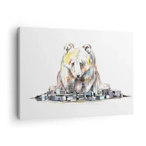 Schilderen op canvas - Illustratie van een beer met kleurrijke details en blokken - 70x50cm - Hoe kun je zo leven? - Moderne wanddecoratie voor woonkamer en slaapkamer ARTTOR