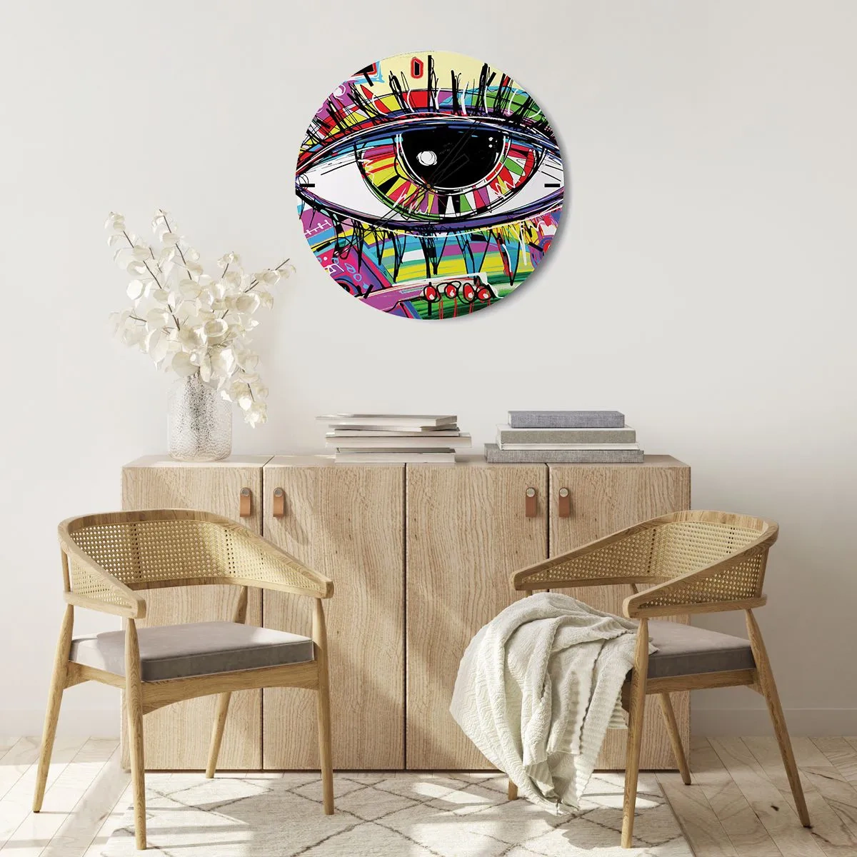 Wandklok - Klok - Kleurrijk oog in abstracte afbeeldingen - 30x30cm - Kleurrijk oog - kleurrijke ziel - Moderne wanddecoratie voor woonkamer, keuken en slaapkamer ARTTOR