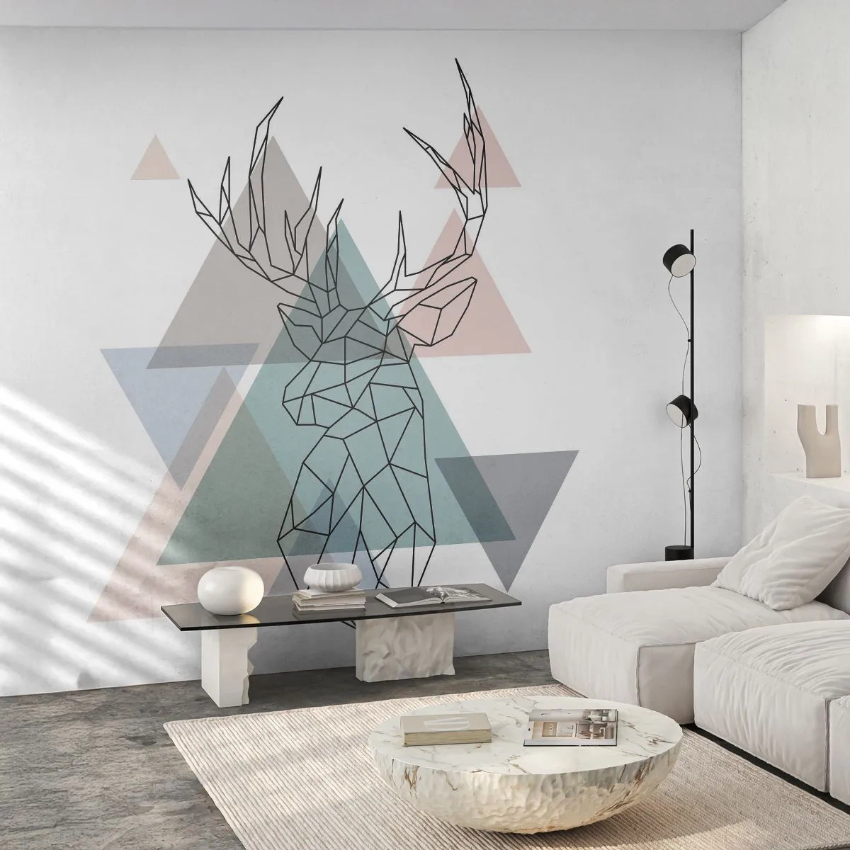 Zelfklevend Fotobehang Deluxe Sticker - In een geometrisch bos - Abstractie, Hert, Grafisch - 250x175 cm