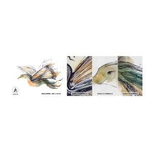 Fotobehang Monster Premium Canvas - Op de vleugels van poëzie - Abstractie, Vogel, Boek - 100x30 cm