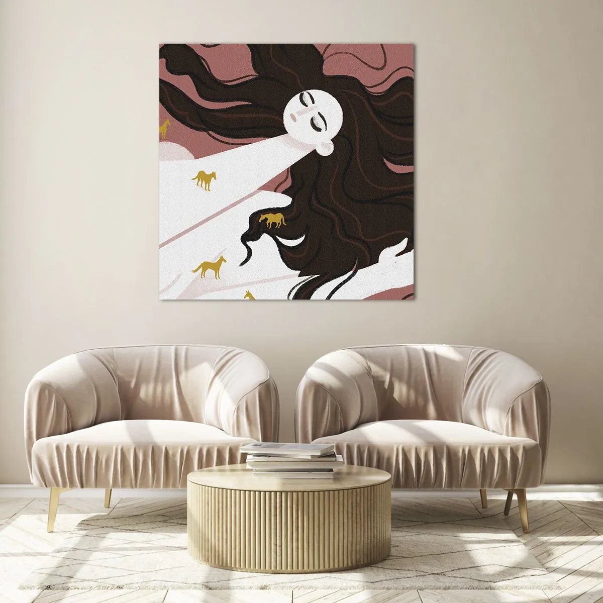 Schilderen op glas - Droom over een gouden paard - 30x30 cm