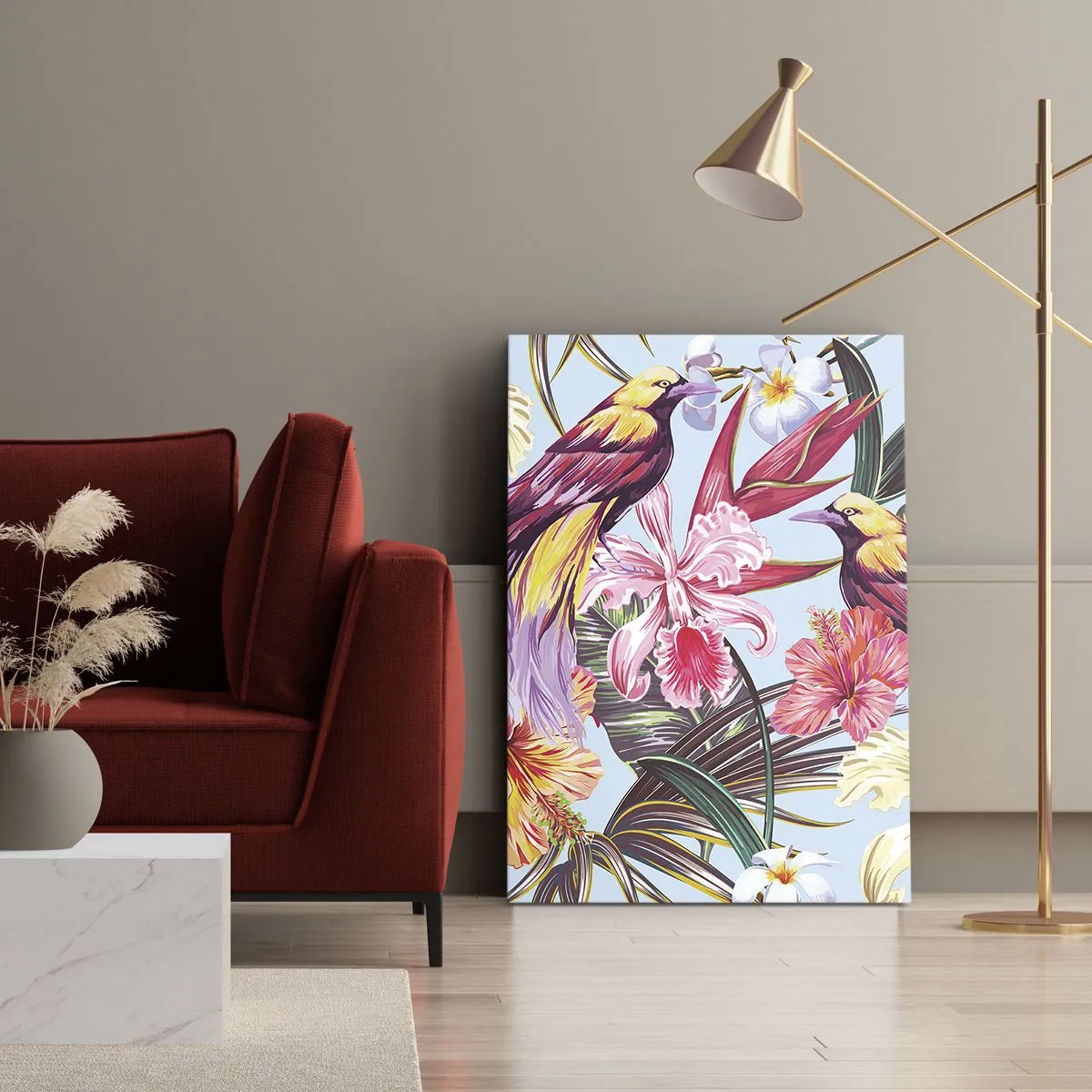 Schilderen op canvas - Bloemblaadjes en veren - 50x70 cm