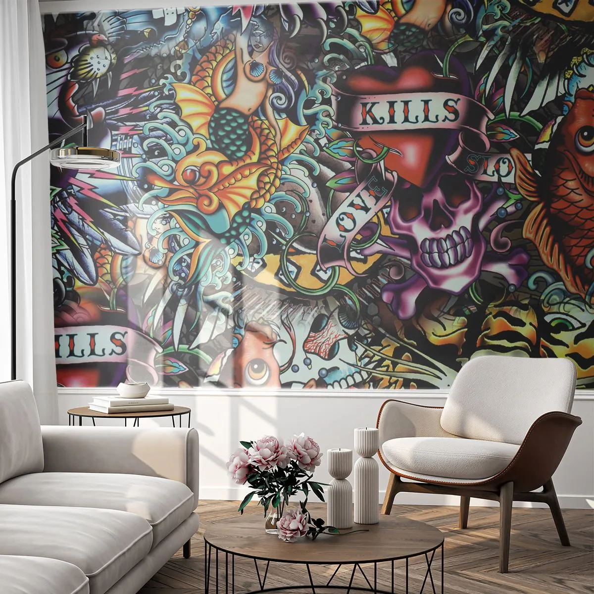 Fotobehang Premium Sand - De droom van de tatoeëerder - Graffiti, Muurschildering, Deel - 150x105 cm