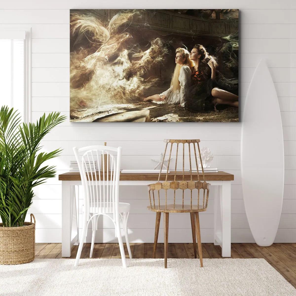 Schilderen op canvas - Twee vrouwen in een magische omgeving met etherische lichteffecten. - 70x50cm - En er was poëzie - Moderne wanddecoratie voor woonkamer en slaapkamer ARTTOR