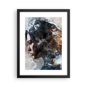 Poster in een zwarte lijst - Een verhaal over een meisje met een stad op de achtergrond - 30x40 cm