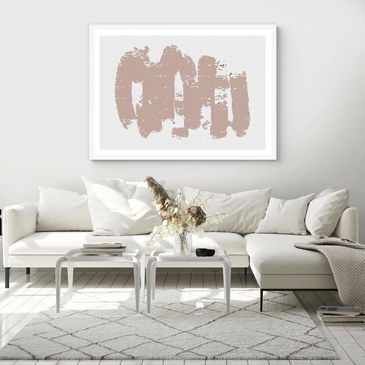 Poster in een witte lijst - Abstractie in zachtroze - 50x40 cm