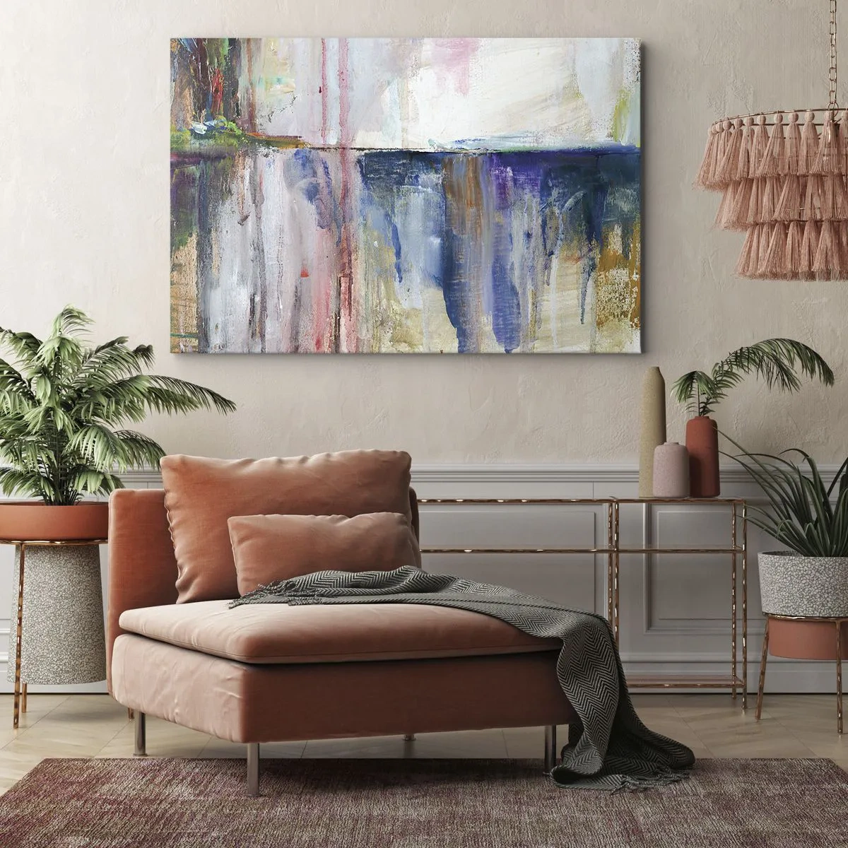 Schilderen op canvas - Een abstracte kleurencompositie met een reflectie-effect op het doek. - 70x50cm - Kleurrijke impressies en associaties - Moderne wanddecoratie voor woonkamer en slaapkamer ARTTOR