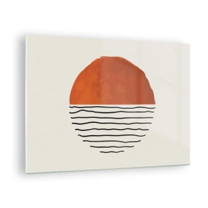 Schilderen op glas - Minimalistische zon boven de golflijn - 70x50cm - In het Japanse klimaat - Moderne wanddecoratie voor woonkamer en slaapkamer ARTTOR