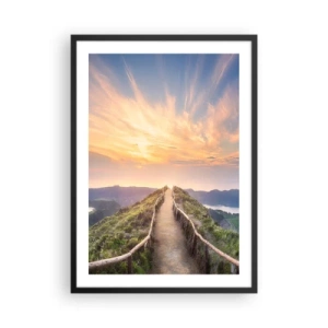 Poster in een zwarte lijst - Heuveltoppad met uitzicht op de zonsondergang en de bergen - 50x70cm - Dicht bij de hemel - Moderne wanddecoratie voor woonkamer en slaapkamer ARTTOR